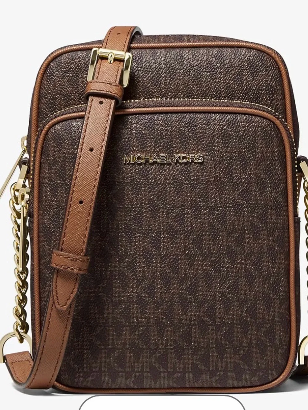 Michael Kors Brown MK Logo Crossbody with Gold Hardware